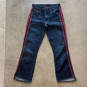 MOTHER Dark Blue Flare Jeans with Red Accents